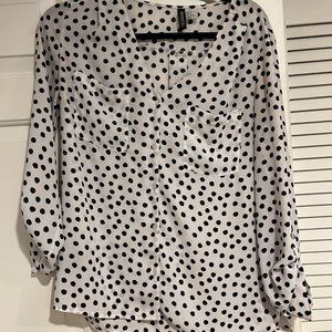 H&M White & Black Polka Dot Blouse Size 4